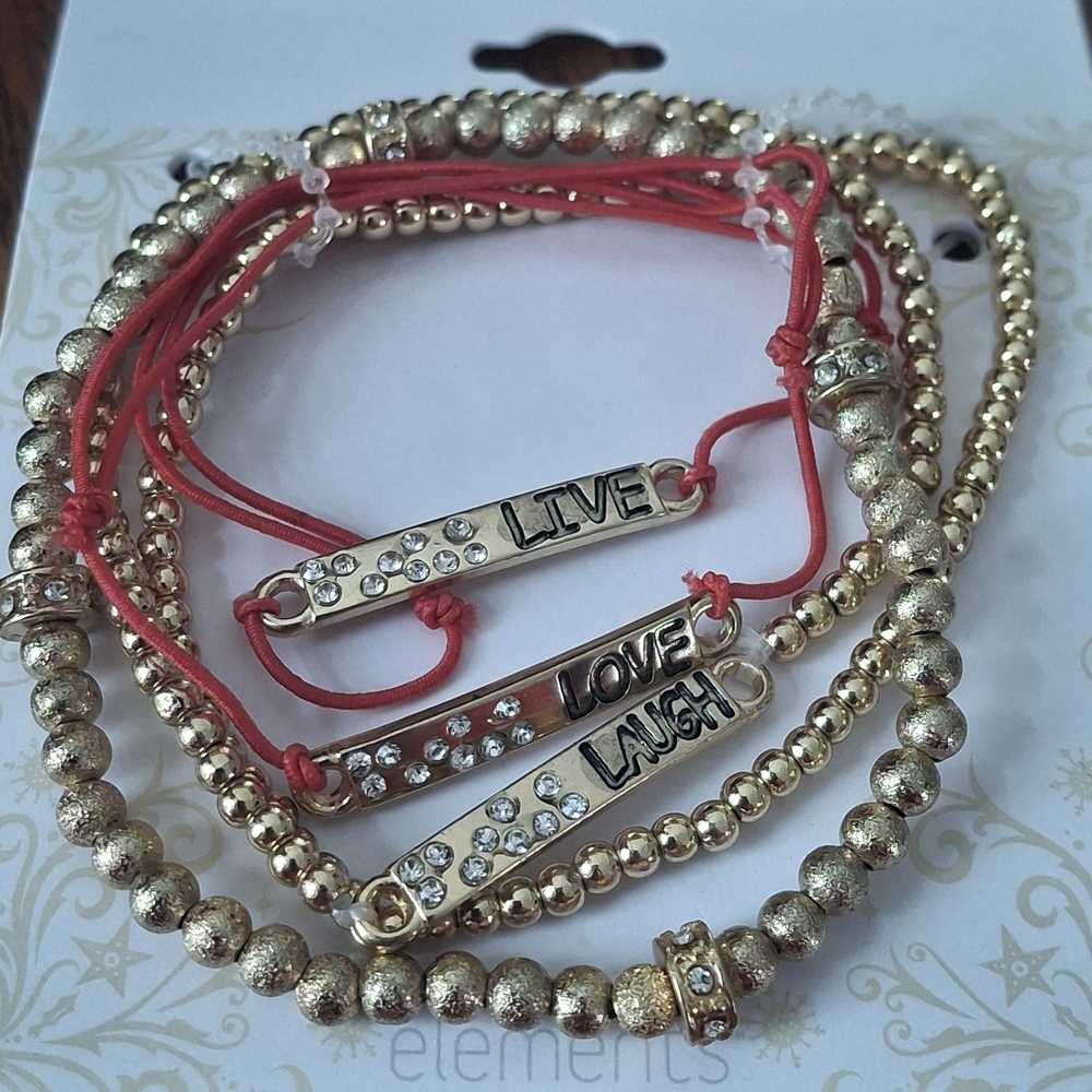 NEW / NWT Elements Gold and Red Bracelet Set - Live, Love, Laugh
